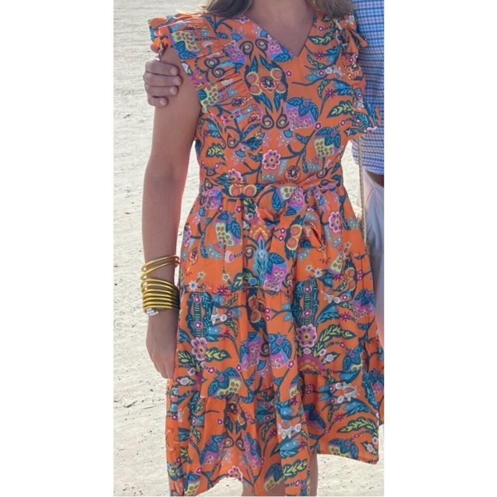 Beulah Style Orange Ruffle Mini Dress Sz. S